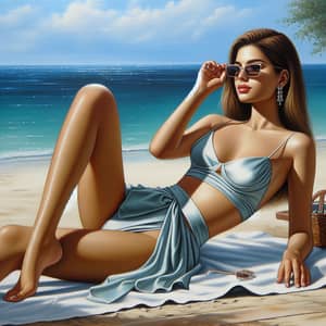 Seaside Relaxation: Young Woman in Modest Beachwear
