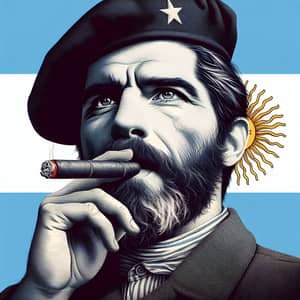Che Guevara Smoking Cigar on Argentinian Flag | Iconic Revolutionary