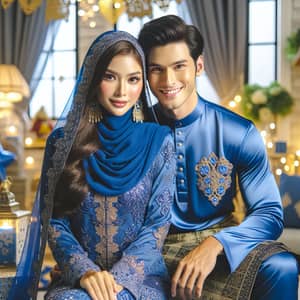 Festive 4K South Asian Couple in Royal Blue Baju Raya - Ramadhan Scene
