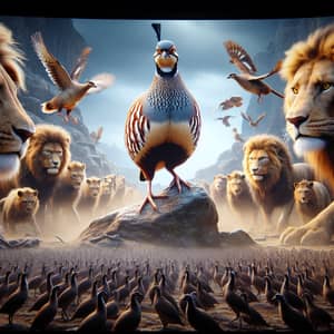Courageous Partridge Faces Powerful Lions in Epic Battle
