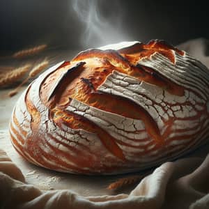 Freshly Baked Rustic Loaf: Golden Crust & Irregular Air Pockets
