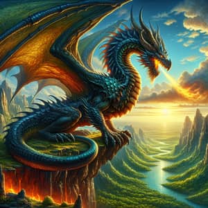 Majestic Dragon Perched on Cliff | Mythical Scene