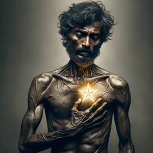 South Asian Man with Radiant Star Symbol on Chest