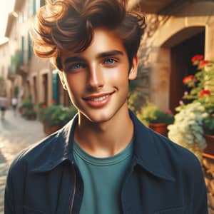 Handsome Boy in Charming Old Town | Olive Skin & Bright Blue Eyes
