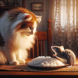Charming Scene of Feline and Mouse Enjoying Feast Together