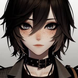 Anime-Style Character with Pale Skin and Freckles | Emo Outfit