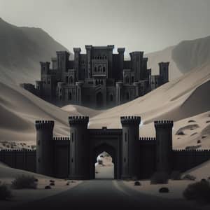 Gloomy Castle in the Desert: Ominous Ambiance Amid Stark Contrast
