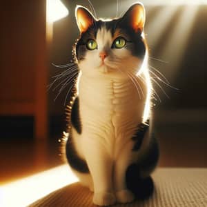 Elegant Domestic Cat with Vibrant Green Eyes | Confidence Exuding Posture