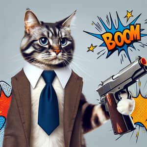 Stylish Cat with Tie Holding Toy Gun - Playful and Daring Scenario