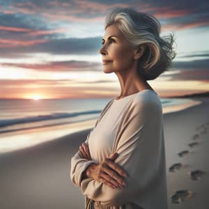 Life Without Regrets - Serene Woman at Sunset Beach