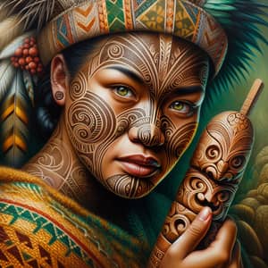 Vibrant Maori Woman Adorned in Tradition