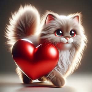 Adorable Fluffy Feline with Heart | Proud Feline with Red Heart