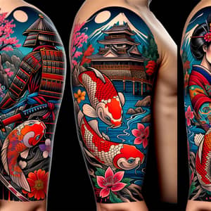 Colorful Samurai Tattoo Design with Japanese Cherry Blossom Theme