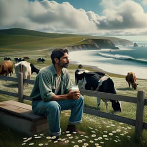 Tranquil Farm with Cows by the Pacific Ocean