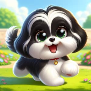 Charming Black and White Shih Tzu Puppy | Playful Animation Style