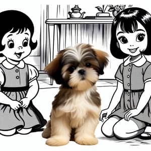 Adorable Shih Tzu Puppy in Vintage Cartoon Style