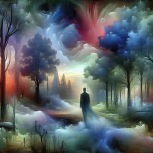Mysterious Figure in Foggy Forest - Dreamlike Fantasy Painting