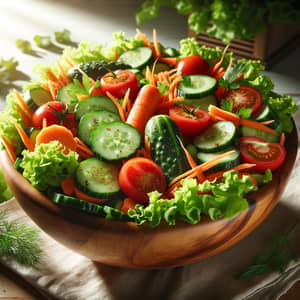 Vibrant Vegetable Salad in Rustic Wooden Bowl