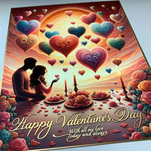 Creative Valentine's Day Card Design with Hearts and Candle-lit Dinner