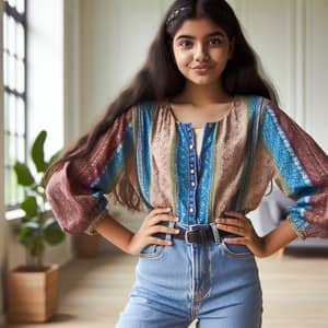 Confident South Asian Teen Girl Pose with Wide Hips
