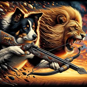 Surreal Wildlife Art: Brave Border Collie vs. Golden Lion