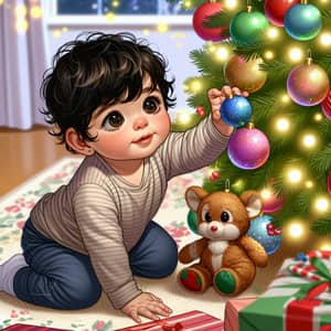 Hispanic Toddler's First Christmas: Enchanting Tree Decorations