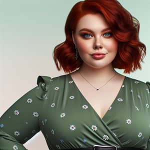 Confident Plus-Size Woman in Chic Green Dress