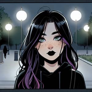 Teenage Asian Girl Walking Through Night Square | Comic Panel
