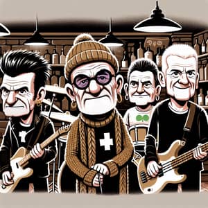 Elderly Rock Band Cartoon Illustration at Quaint Bar