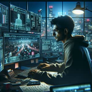 Modern Cybercrime Mystery: South Asian Male Detective at Work
