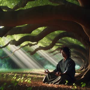Tranquil South Asian Man Meditating in Shinobi Attire