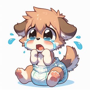 Anime Baby Furry in Diaper Crying Artwork