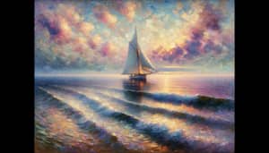 Impressionistic Sailboat Landscape Painting: Serene Morning Scene