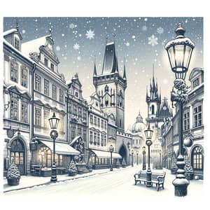 Christmas Postcard Illustration of Prague's Old Town