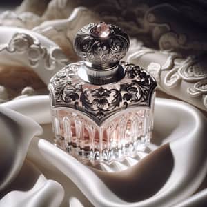 Luxury Rose-Colored Crystal Perfume Bottle on Silk Cloth