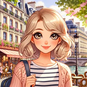 Blond-Haired Girl Enjoying Parisian Spring: City Life and Architecture