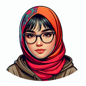 East Asian Woman in Vibrant Hijab with Petite Eyes