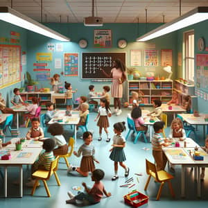 Vibrant Classroom Scene with Diverse Children and Teacher