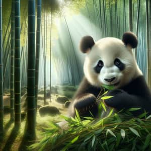 Playful Panda Munching Bamboo in Lush Forest | Wildlife Scene