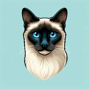 Beautiful Illustration of a Siamese Cat with Striking Blue Eyes