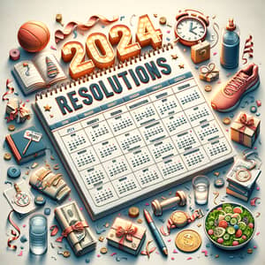 Resolutions 2024 Calendar with Personal Goals | Symbolic Items