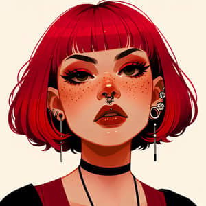 Edgy Plump Woman with Red Bob Haircut - Full-Length Portrait