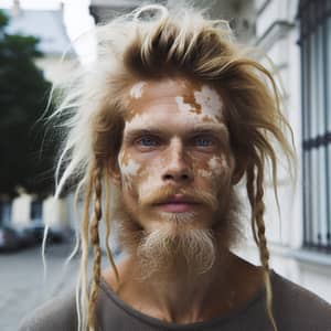 33-Year-Old Caucasian Man with Vitiligo and Long Braided Blonde Hair