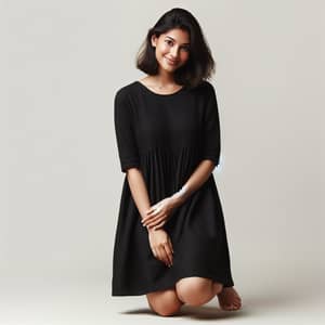 South Asian Woman in Casual Black Dress | Elegant and Relaxed