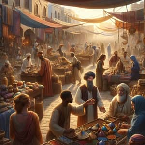 Diverse Mercantile Scene with Traders from Various Descents