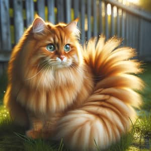 Ginger Cat with Green Eyes and Fluffy Tail | Outdoor Scene
