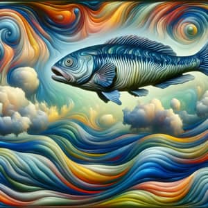 Surrealistic Painting of Giant Fish in Vibrant Colors