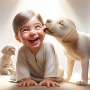 Joyful Toddler and Dog Happy Moment | Heartwarming Scene