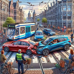 Automotive Accident in Bustling Amsterdam City Center