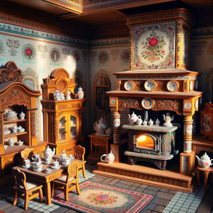 Russian Style Dollhouse Interior with Traditional Decor